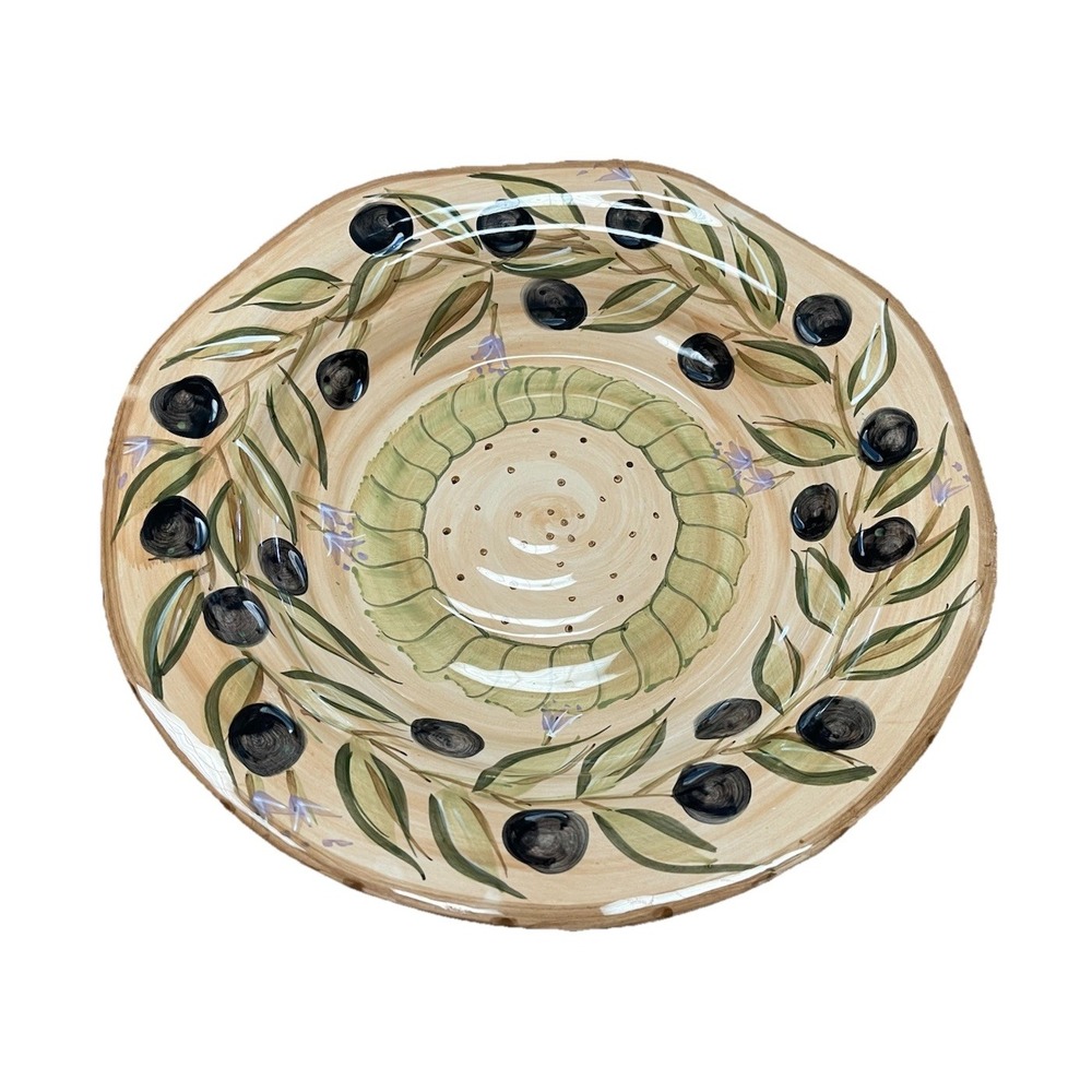 SCI Promotion 14" Hand Painted Pasta Serving Bowl-Olives Pattern-Ruffled Edges
